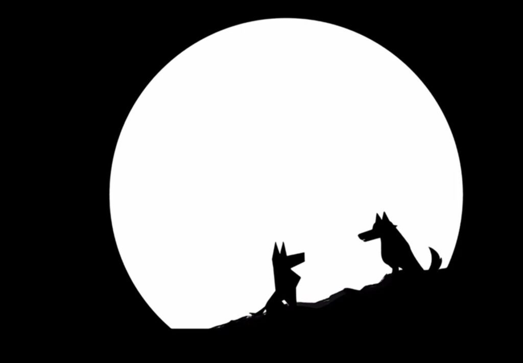 月光下,牧羊犬和狼歐達拉並肩嚎叫。他才發現,自己的嚎叫「音色清亮」。